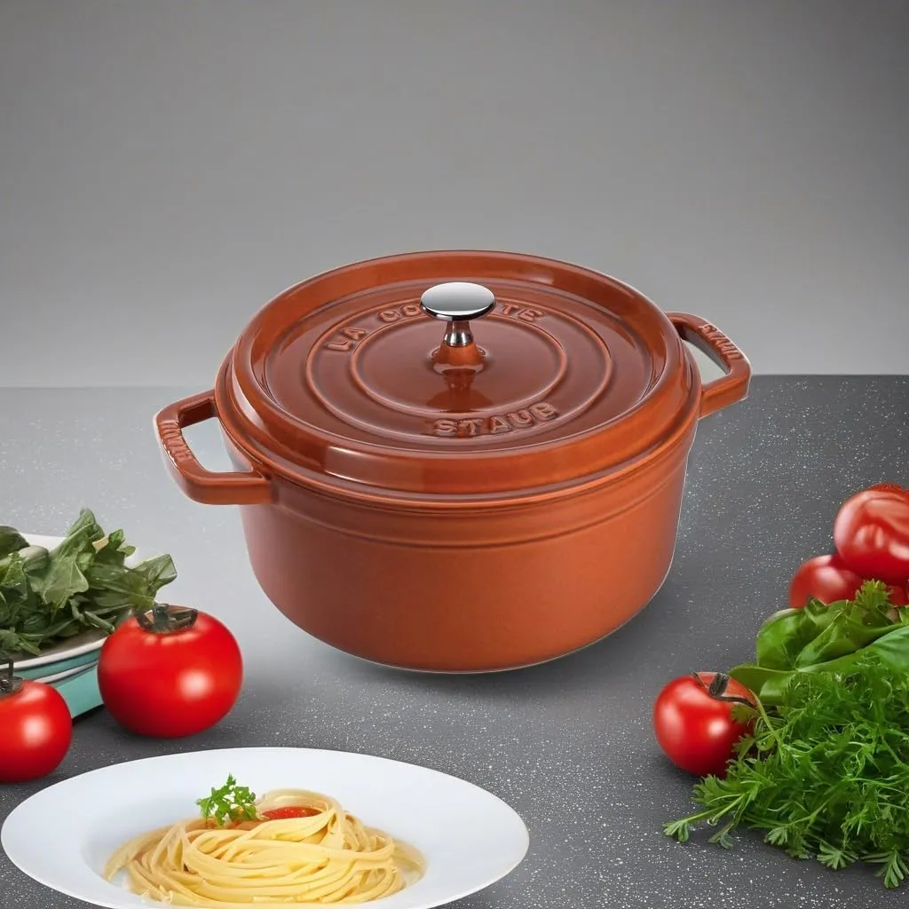 STAUB Cast Iron Dutch Oven 2.75-qt Round Cocotte, Made in France, Serves 2-3, Burnt Orange