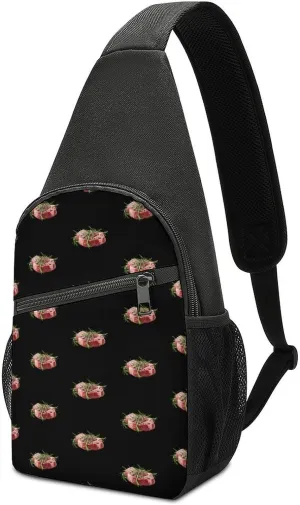 Steak Meat Food Crossbody Bags for Women Men Sling Bag Casual Chest Bag Daypack for Travel Sport Hiking