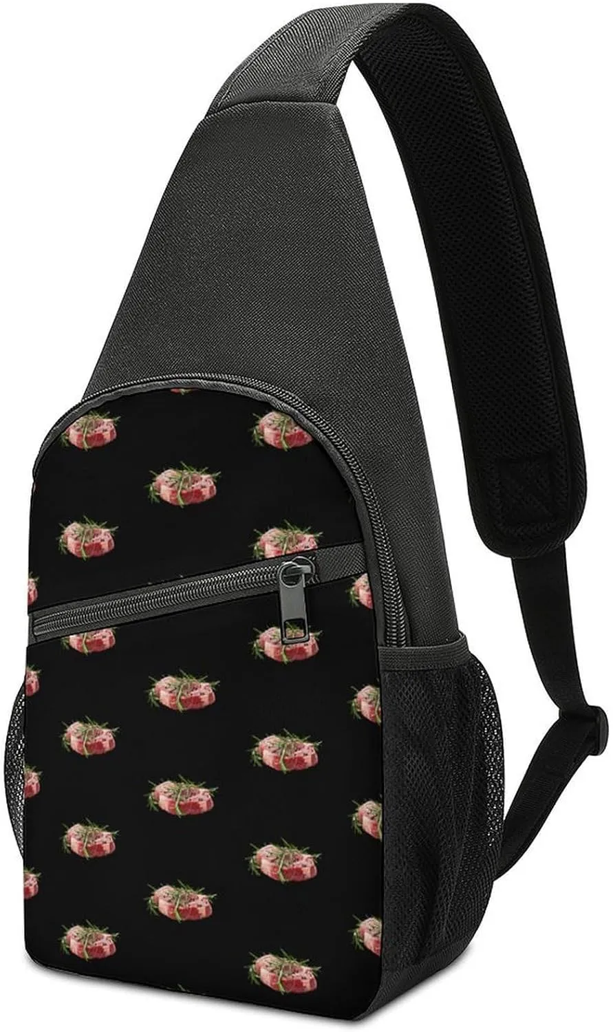 Steak Meat Food Crossbody Bags for Women Men Sling Bag Casual Chest Bag Daypack for Travel Sport Hiking