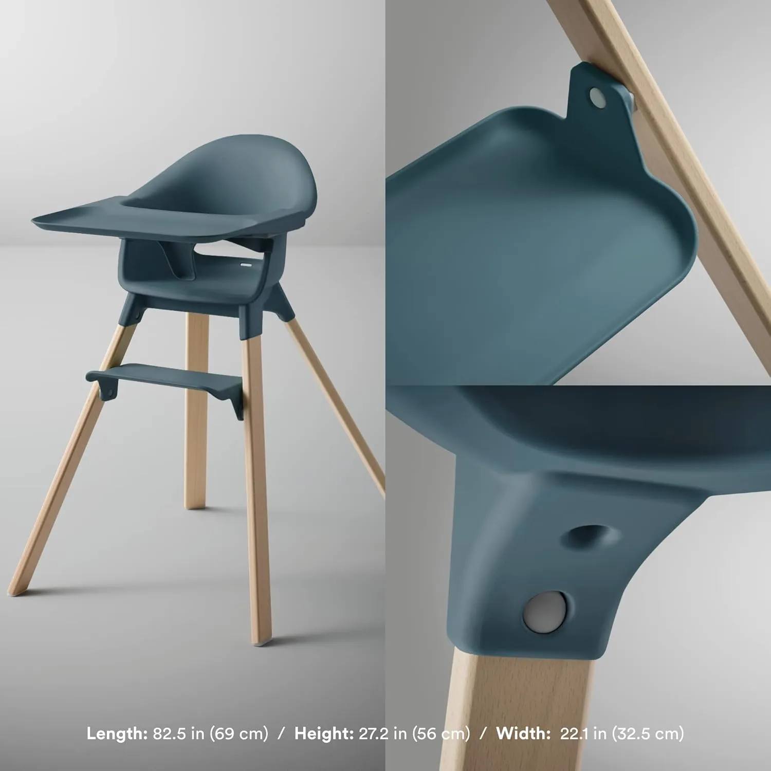 Stokke Clikk High Chair, Fjord Blue - All-in-One High Chair with Tray   Harness - Light, Durable & Travel Friendly - Ergonomic with Adjustable Features - Best for 6-36 Months or Up to 33 lbs