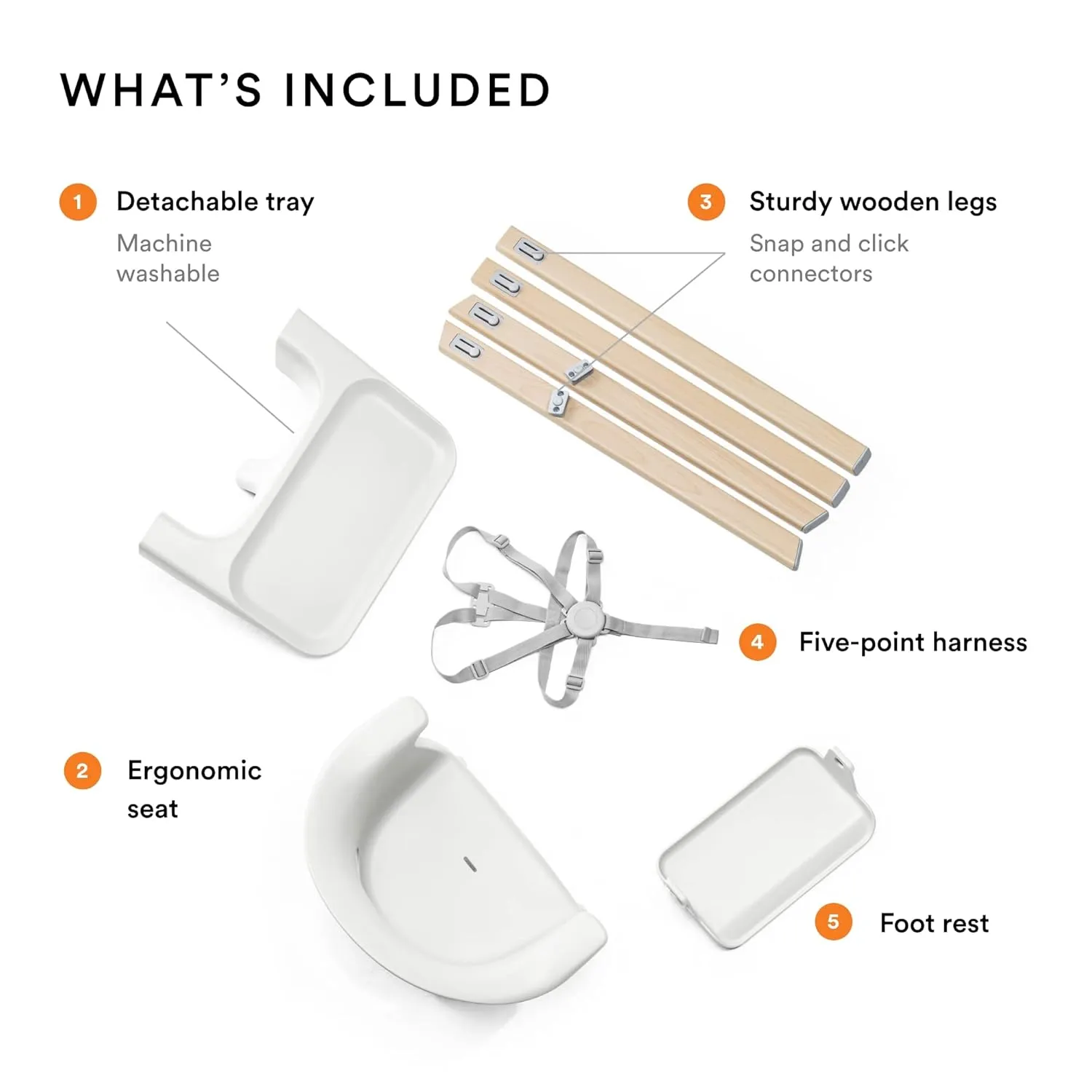 Stokke Clikk High Chair, White - All-in-One High Chair with Tray   Harness - Light, Durable & Travel Friendly - Ergonomic with Adjustable Features - Best for 6-36 Months or Up to 33 lbs