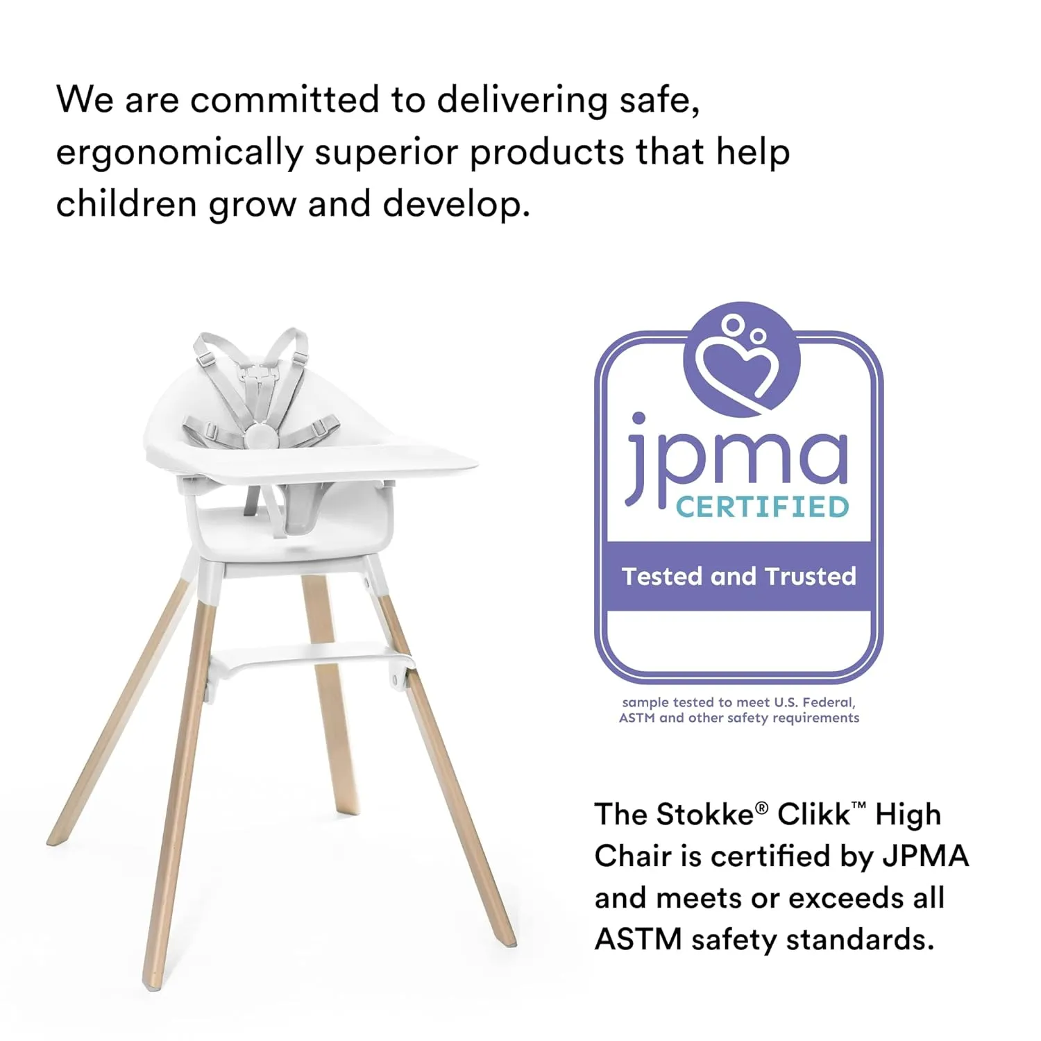 Stokke Clikk High Chair, White - All-in-One High Chair with Tray   Harness - Light, Durable & Travel Friendly - Ergonomic with Adjustable Features - Best for 6-36 Months or Up to 33 lbs