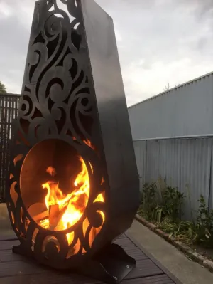 Stunning Corten Outdoor Fireplace | Fire Pit Wood Rack for Indoor & Outdoor | Made in Canada - Model # WBFP664
