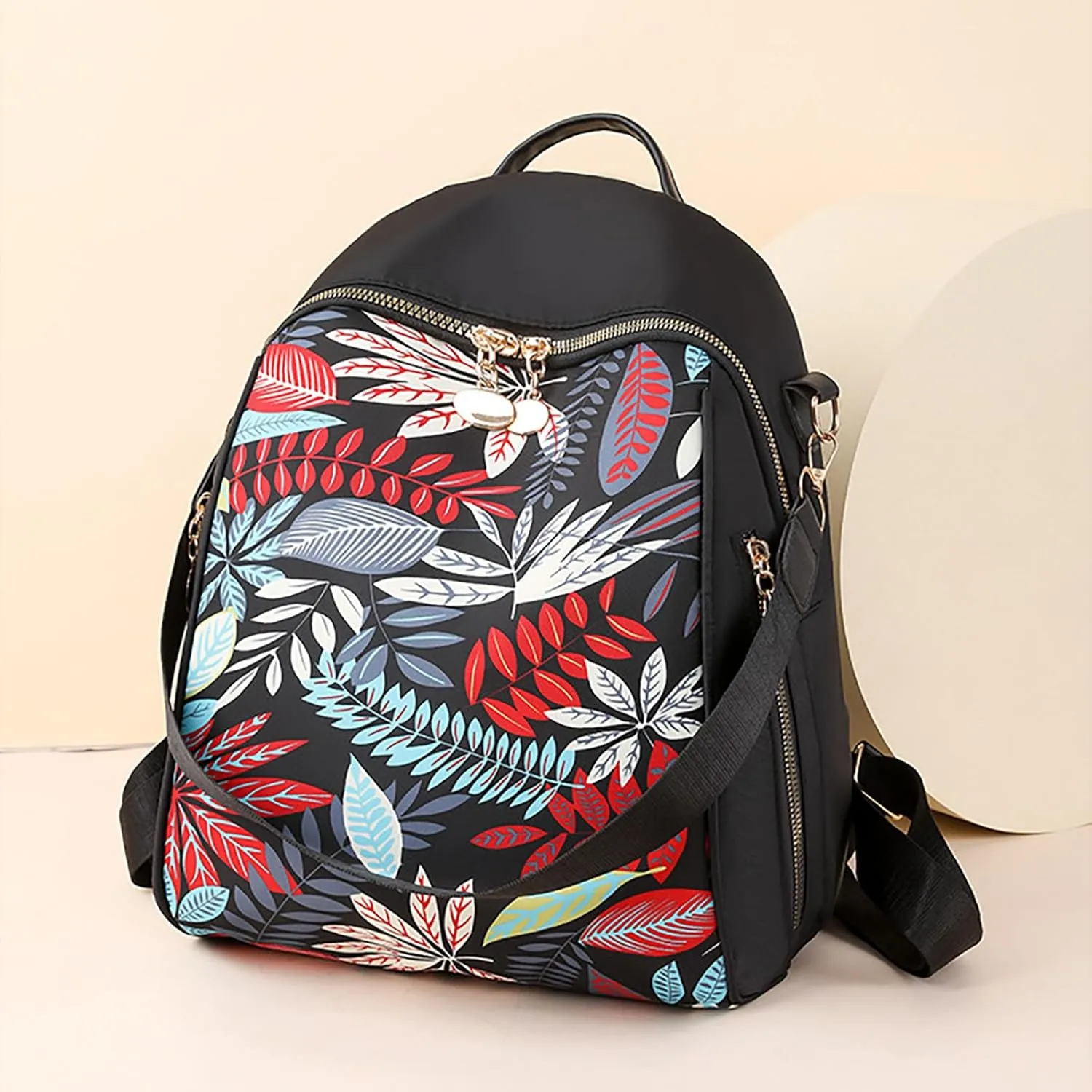 Stylish Casual Print College Work Backpack Shoulder Bag Outdoor Travel Backpack with Anti Theft Pocket Daypack (Red Leaf)
