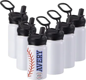 Sublimation Water Bottles Blanks Bulk, 6 Pack 12oz Personalized Insulated Water Bottle with Straw Lid & Handle, Leak Proof DIY Gift for Sports Travel Camping, White