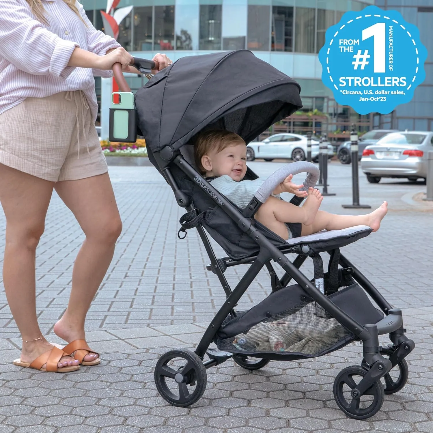 Summer Infant Ingenuity 3Dquickclose CS  Compact Fold Stroller – Lightweight Stroller with Oversized Canopy, Extra-Large Storage and Compact Fold, Gray