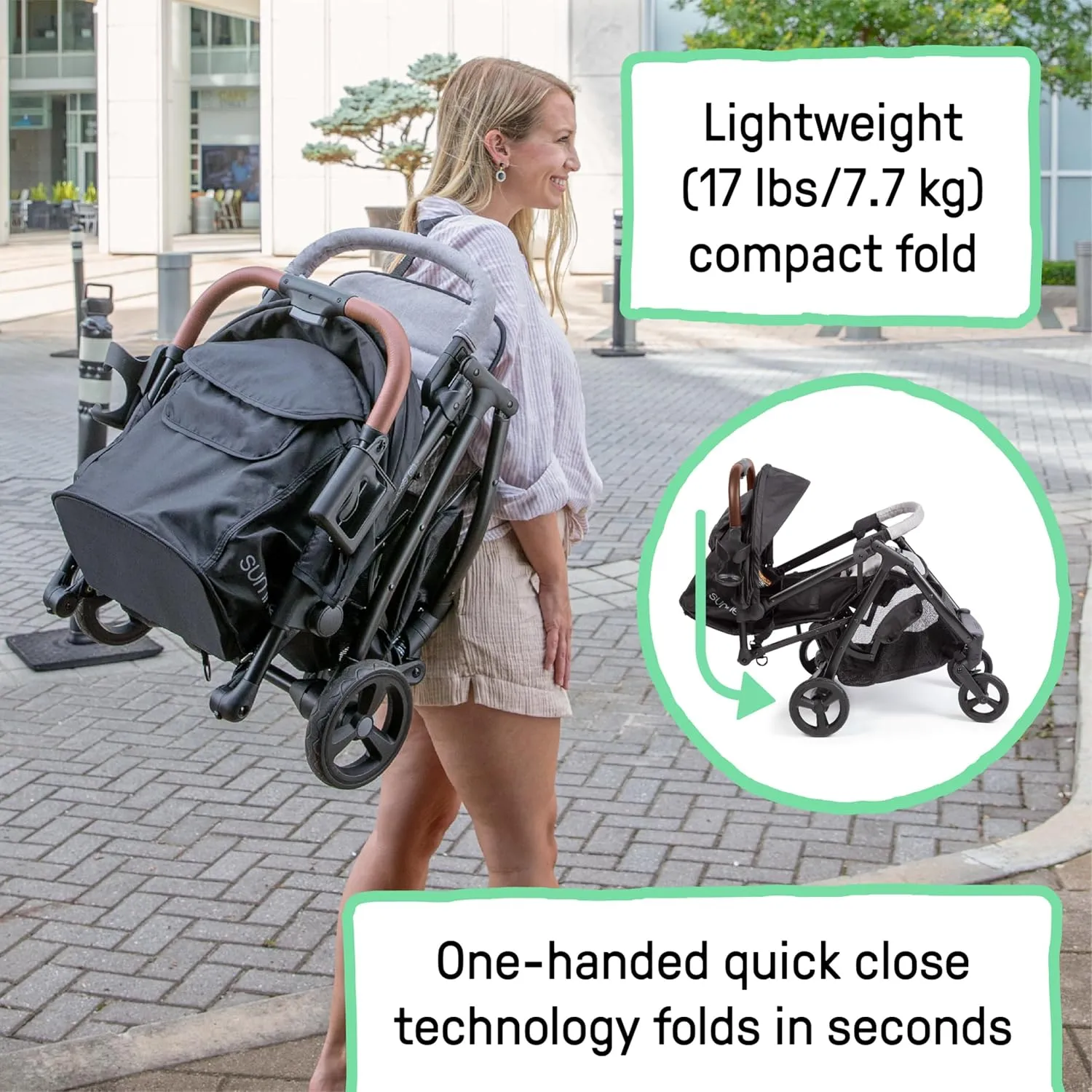 Summer Infant Ingenuity 3Dquickclose CS  Compact Fold Stroller – Lightweight Stroller with Oversized Canopy, Extra-Large Storage and Compact Fold, Gray