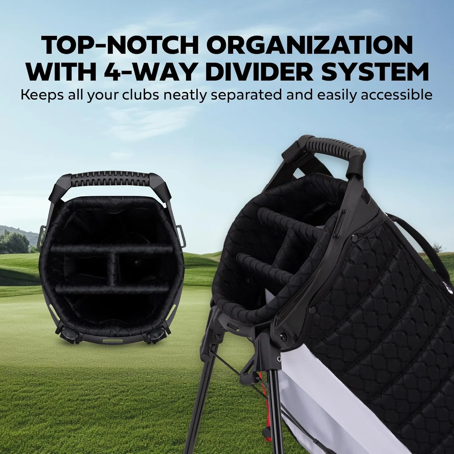 Sun Mountain 2025 Phenom Stand Bag - Durable Golf Bag with Six Pockets for Ample Storage - Features an Ergonomic EZ-Fit Dual Strap System and a Matching Rain Hood
