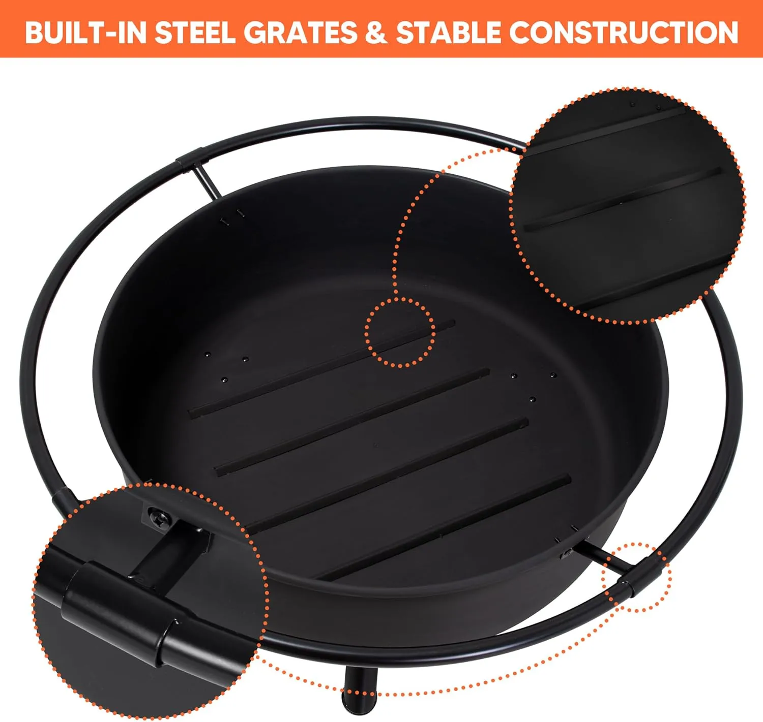 SUNCREAT 42" Outdoor Portable Fire Pit with Spark Screen, Fire Poker, Wood Burning Patio Fire Pit with Protective Ring, Black