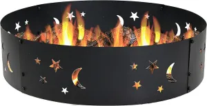 Sunnydaze 36-Inch Outdoor Fire Pit Ring - Heavy-Duty Portable Metal Fire Ring - 360-Degree Moons and Stars Cutout - Big Sky