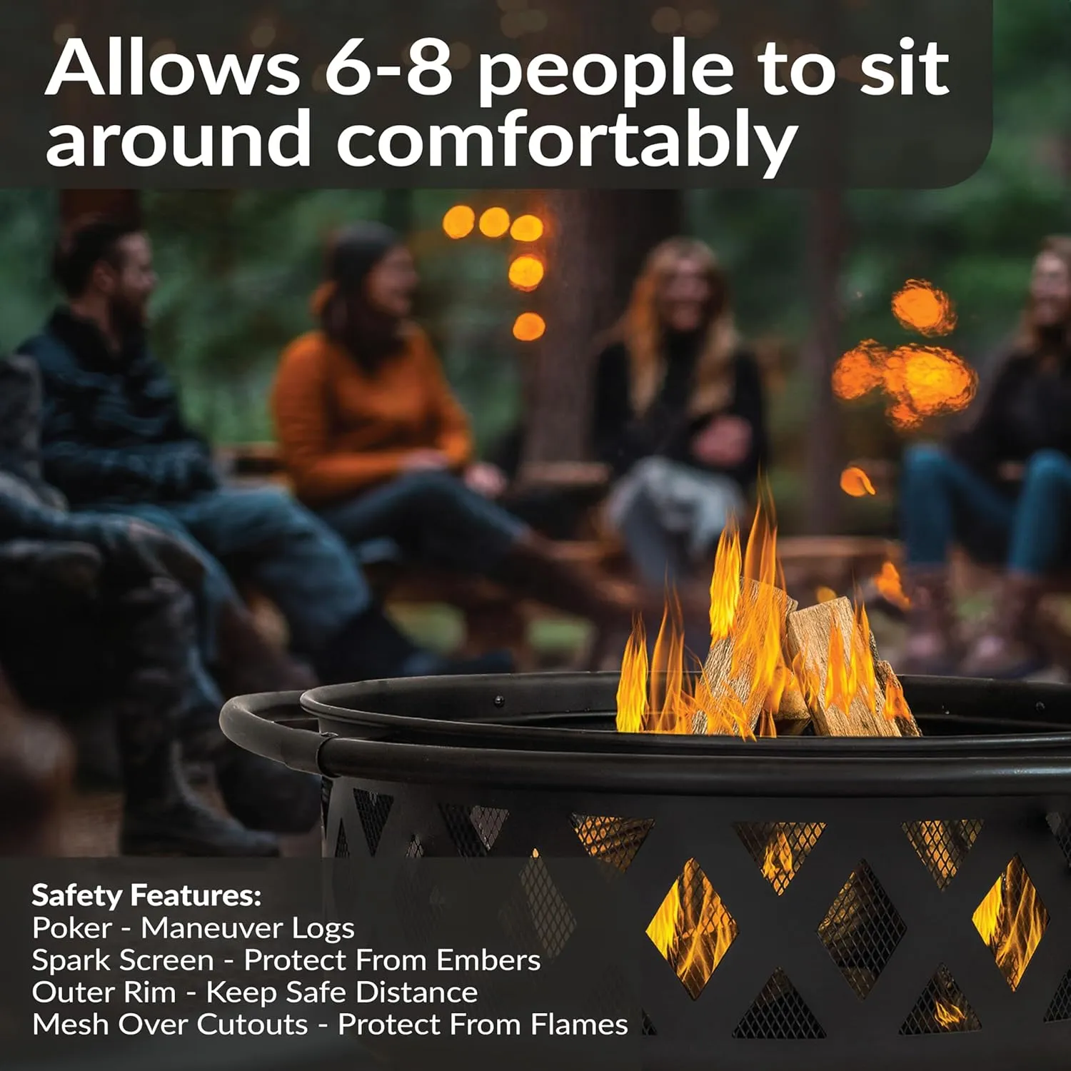 Sunnydaze Crossweave Outdoor Fire Pit - Wood-Burning Fire Pit for Outside with Spark Screen, Poker and Round Cover - 36-Inch - Black