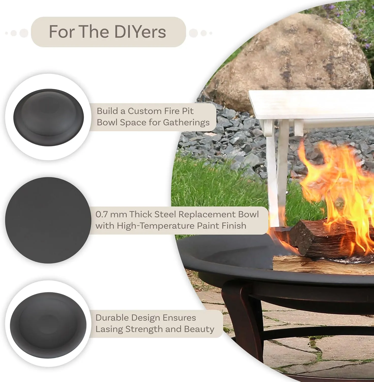 Sunnydaze Outdoor Fire Pit Bowl Replacement Insert for DIY Ring or Existing Stand - Wood-Burning Fire Bowl for Outside - 32-Inch