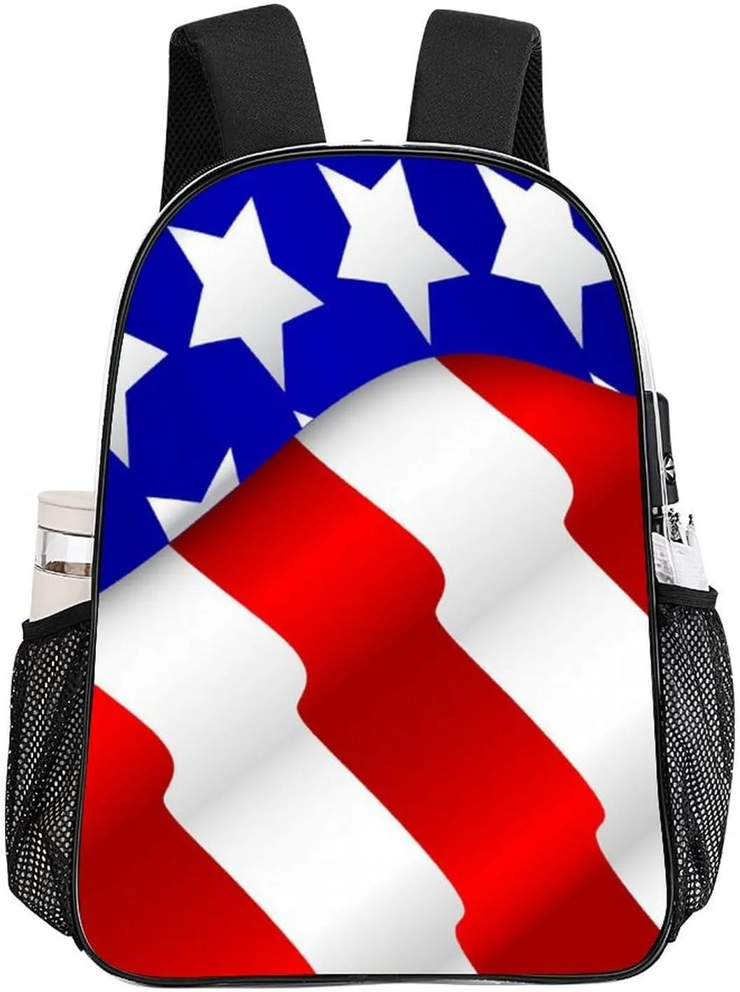 Supdreamc Adults Lightweight Red Blue White American Flag Rucksacks Large Capacity Bookbag Transparent Bag for Trekking Outdoors Bicycle