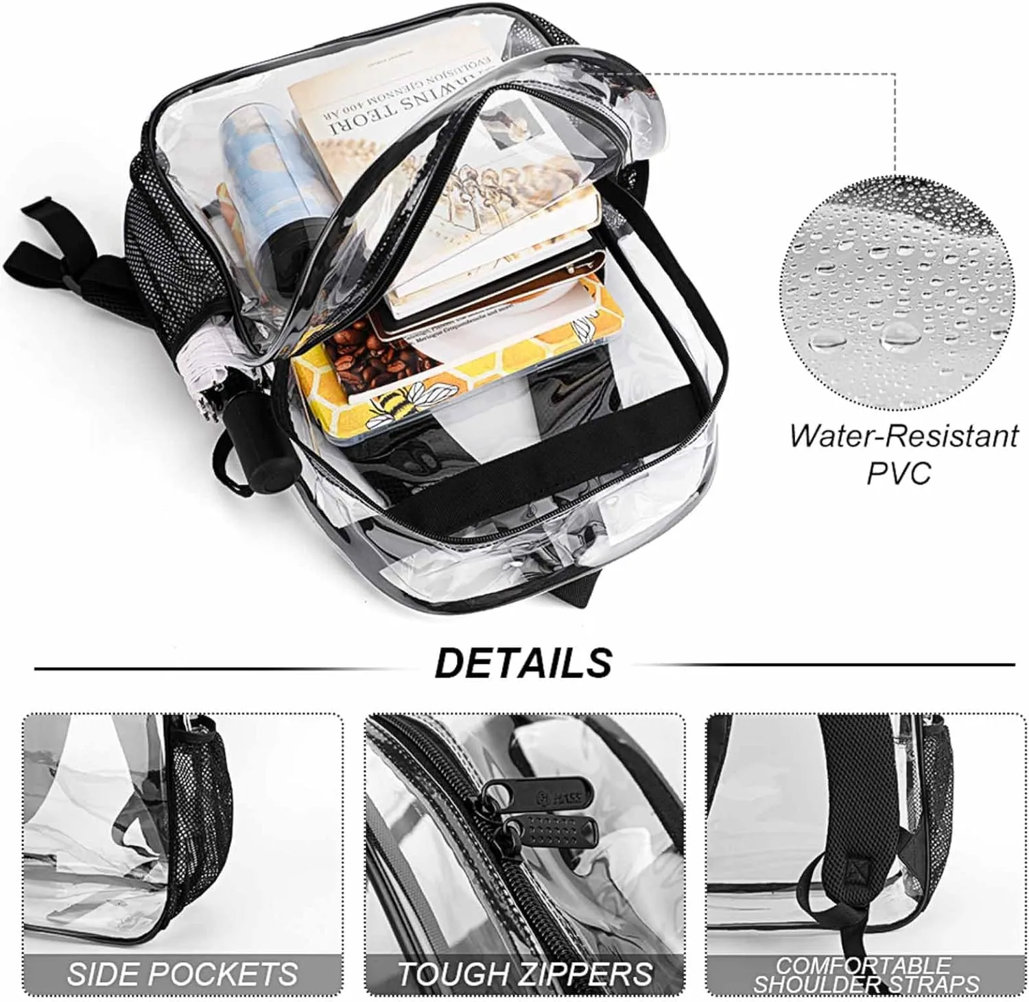 Supdreamc Adults Lightweight Red Blue White American Flag Rucksacks Large Capacity Bookbag Transparent Bag for Trekking Outdoors Bicycle