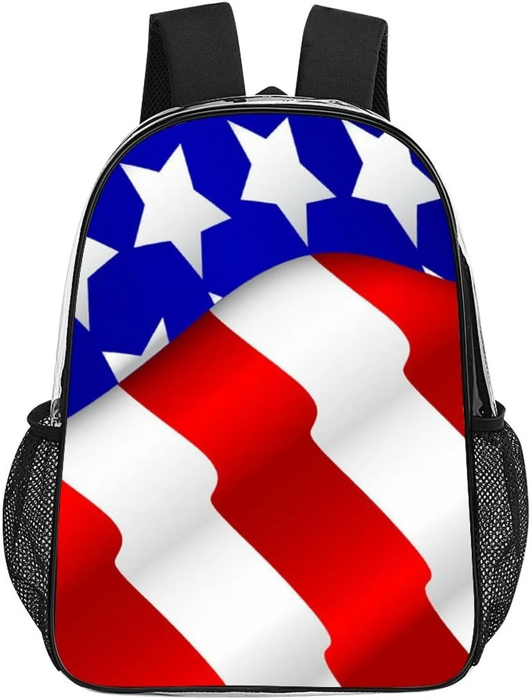 Supdreamc Adults Lightweight Red Blue White American Flag Rucksacks Large Capacity Bookbag Transparent Bag for Trekking Outdoors Bicycle
