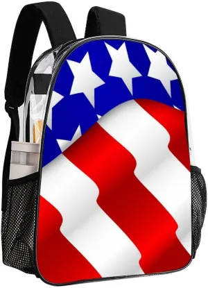 Supdreamc Adults Lightweight Red Blue White American Flag Rucksacks Large Capacity Bookbag Transparent Bag for Trekking Outdoors Bicycle