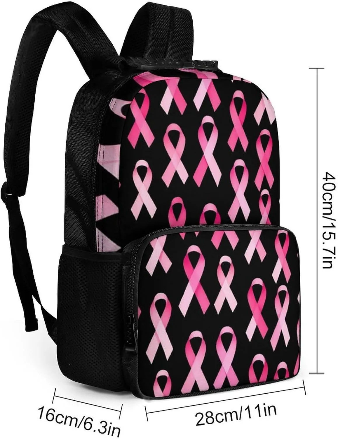 Supdreamc Breast Cancer Awareness Ribbons Pink Rucksack Polyester Anti-Theft Multipurpose Bookbag Big Capacity Travel and Sport Backpack Rucksack With Side Pockets