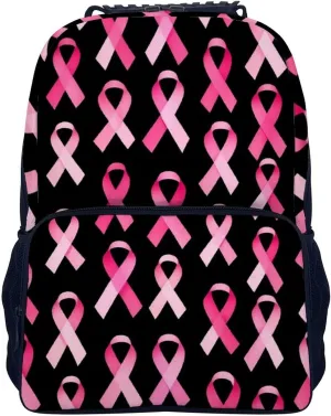 Supdreamc Breast Cancer Awareness Ribbons Pink Rucksack Polyester Anti-Theft Multipurpose Bookbag Big Capacity Travel and Sport Backpack Rucksack With Side Pockets