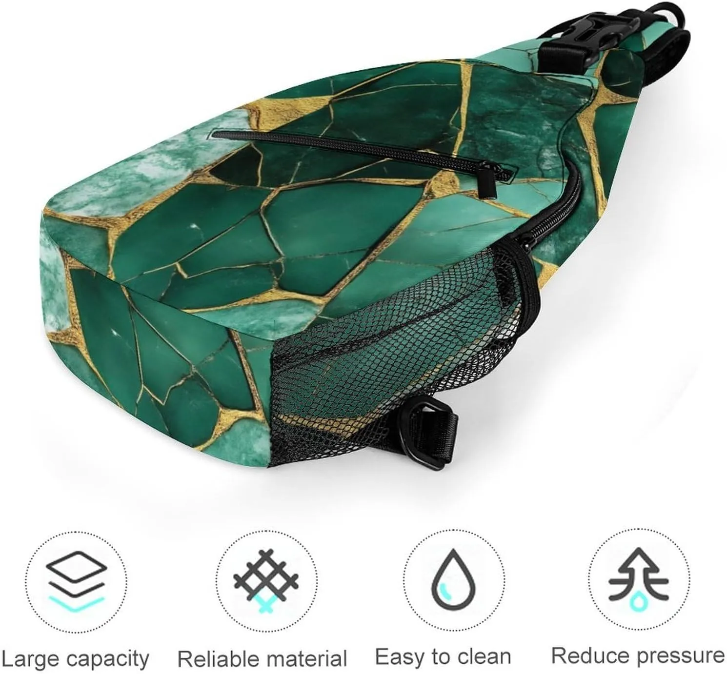 Supdreamc Men & Women Gym Crossbody Sack Satchel Outdoor Hiking Bag, Emerald Green Marbled Gold Glitters Green Marble Sling Bag Backpack Backpacking for Travel Hiking - Small Tool Backpack
