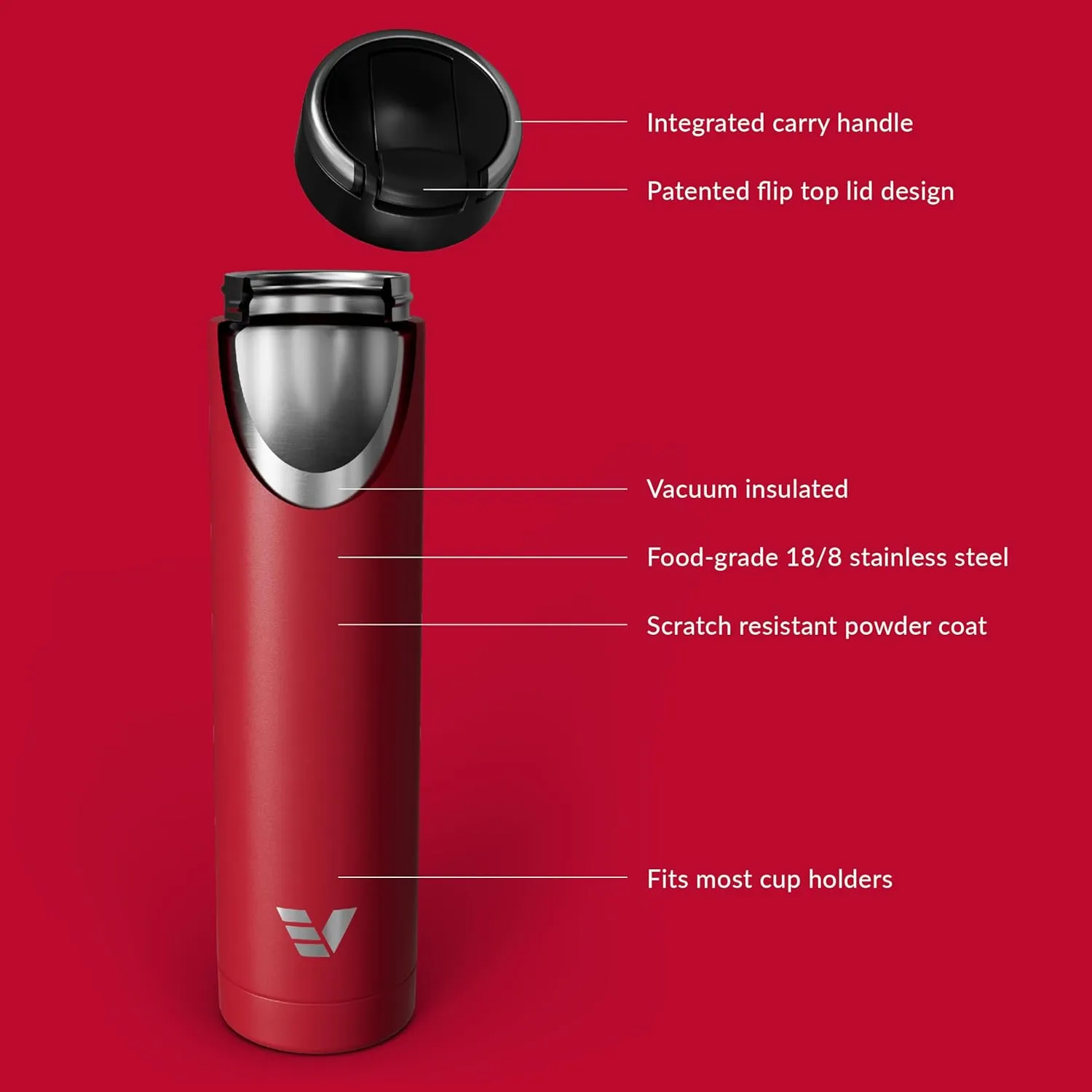 Super Maxi Stainless Steel Water Bottle 36oz - Double wall vacuum insulated | Integrated carry handle | leak proof flip top lid | Lightweight & stylish - Red