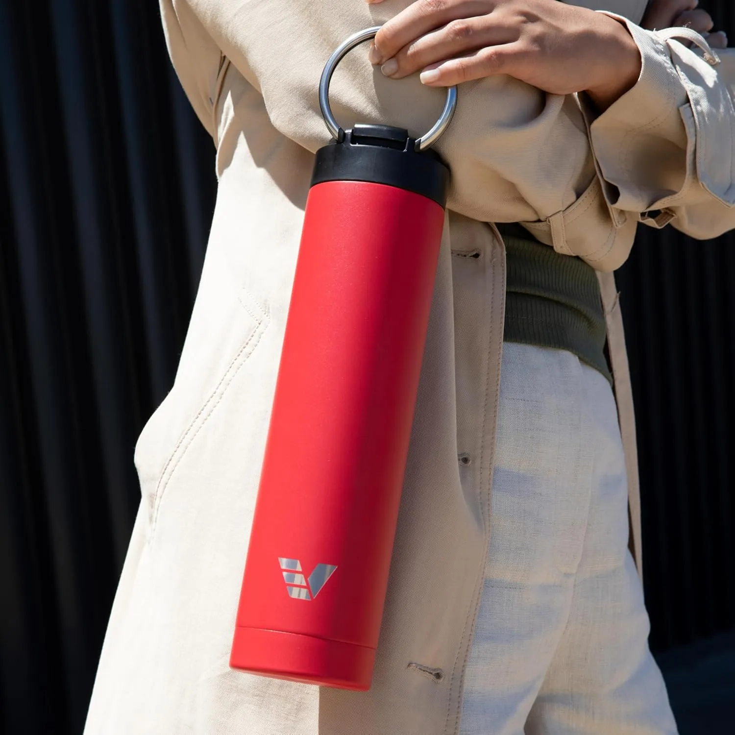 Super Maxi Stainless Steel Water Bottle 36oz - Double wall vacuum insulated | Integrated carry handle | leak proof flip top lid | Lightweight & stylish - Red