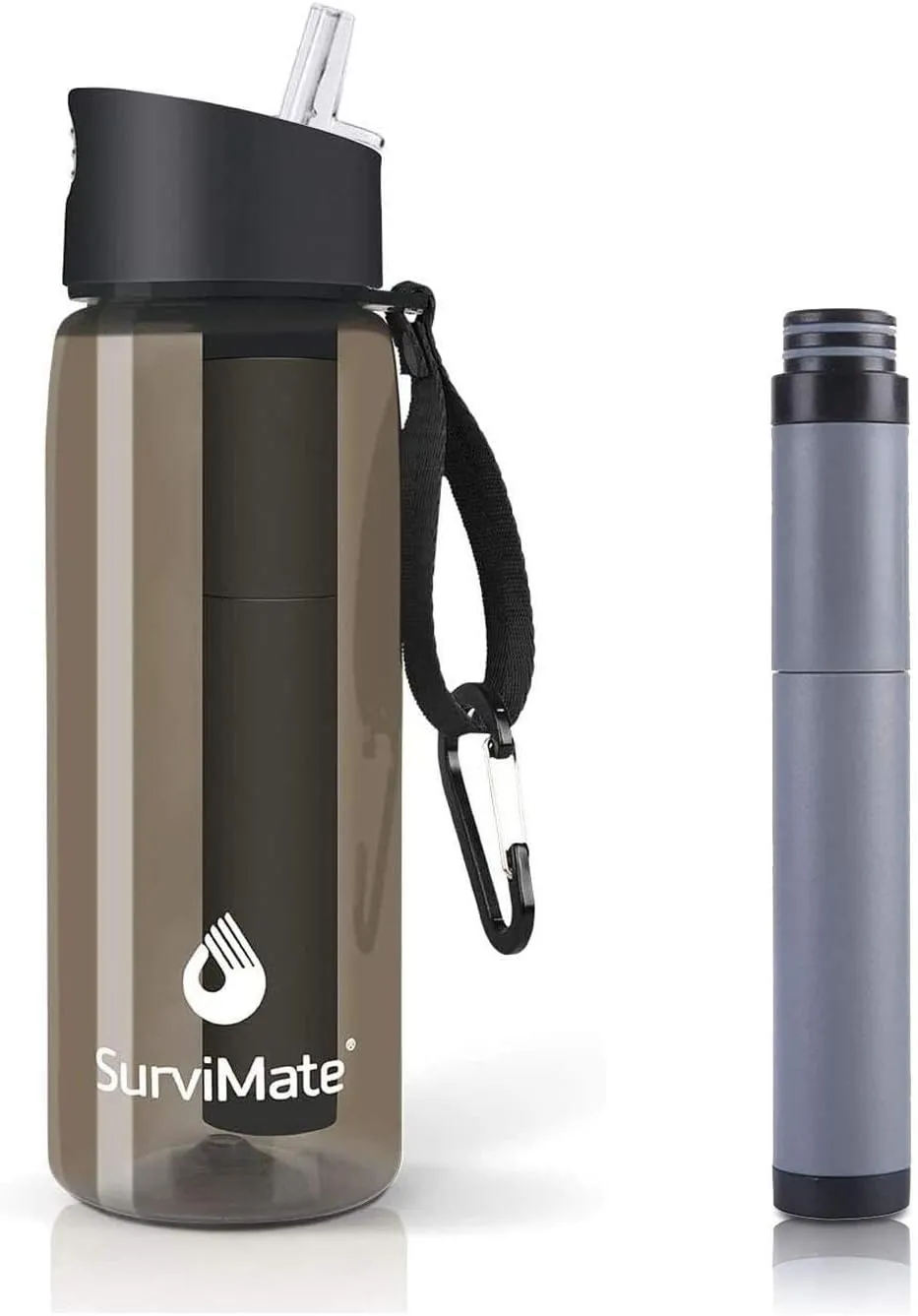 SurviMate Black Filtered Water Bottle and Replacement Filter