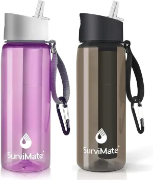SurviMate Purified Water Bottle for Camping, Hiking, Backpacking and Travel, BPA Free with 5-Stage Intergrated Filter Straw