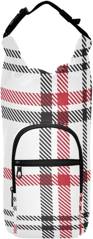 susiyo Red Glen Plaid Textured Water Bottle Carrier Bag Insulated Bottle Pouch with Adjustable Shoulder Strap