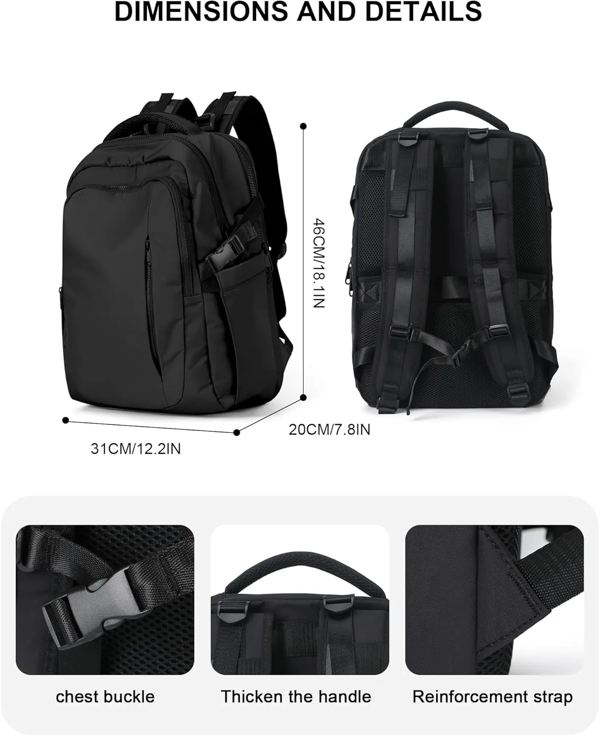suwasp Large Travel Backpack for Women Men Airline Approved Carry On Personal Item Backpack Bag Frontier Airlines Personal Item Bag Flight Approved Luggage Backpack - Black