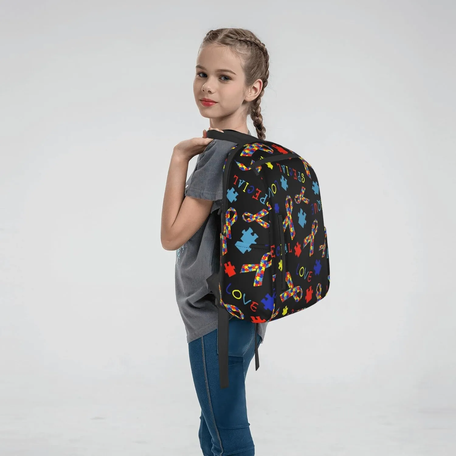 SWEET TANG Backpack for Autism Awareness Ribbon Black Bookbag