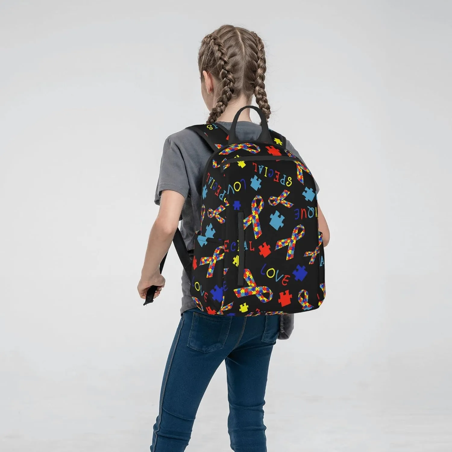 SWEET TANG Backpack for Autism Awareness Ribbon Black Bookbag
