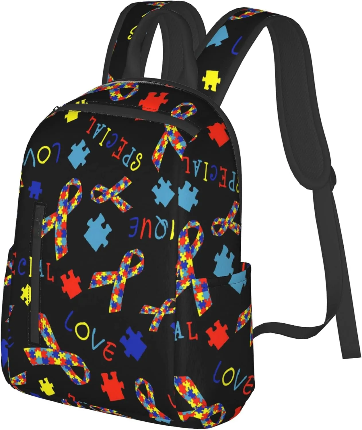 SWEET TANG Backpack for Autism Awareness Ribbon Black Bookbag
