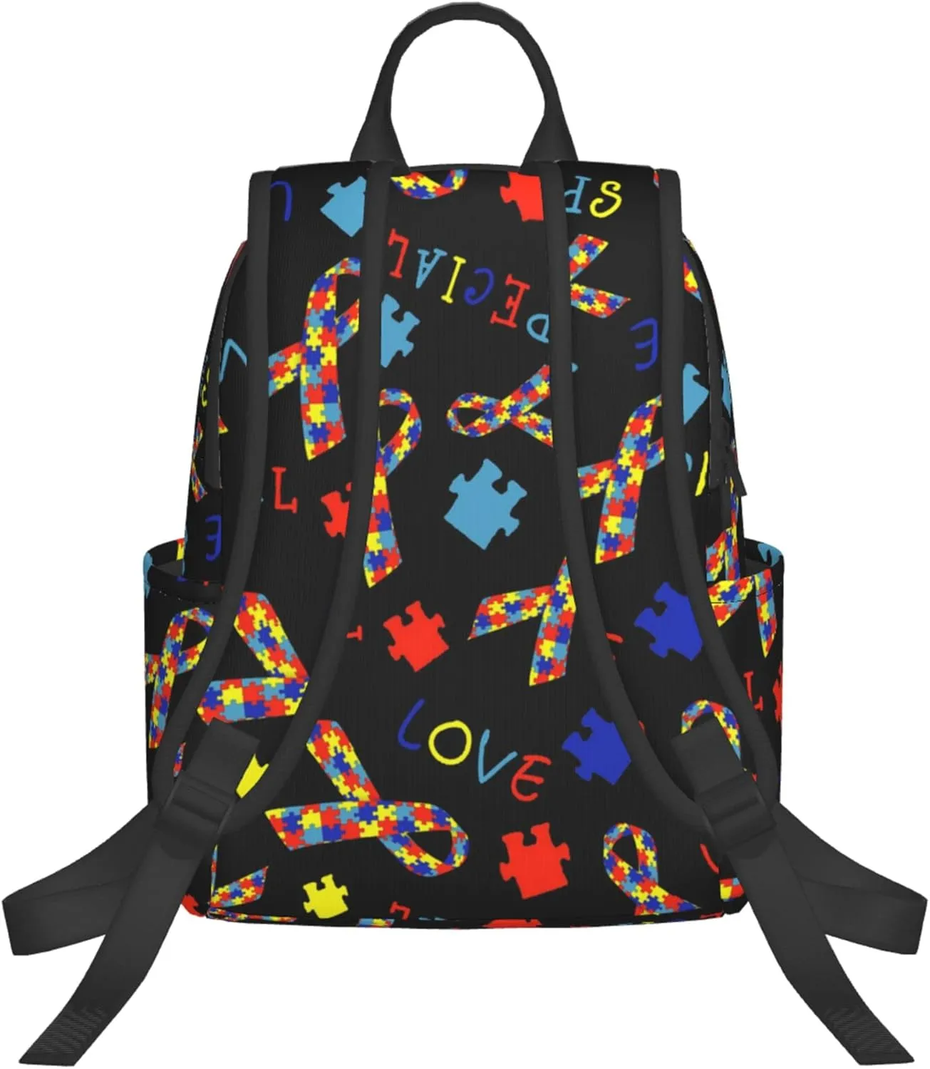 SWEET TANG Backpack for Autism Awareness Ribbon Black Bookbag