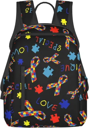 SWEET TANG Backpack for Autism Awareness Ribbon Black Bookbag