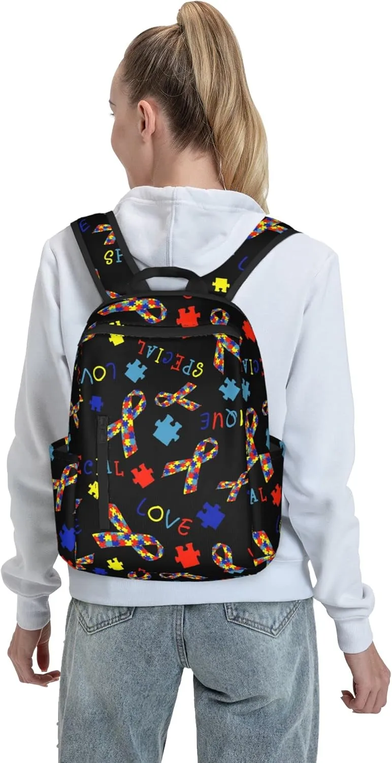 SWEET TANG Backpack for Autism Awareness Ribbon Black Bookbag
