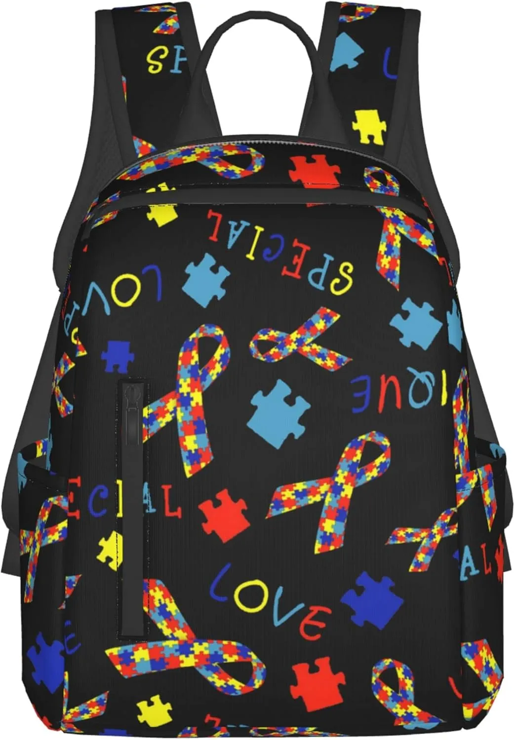 SWEET TANG Backpack for Autism Awareness Ribbon Black Bookbag