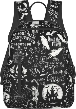 SWEET TANG Lightweight Casual Laptop Backpack For for Men and Women Bookbag for College (Halloween Witchcraft Witch Pumpkin Spider Web Bat Raven Magic Board Spirit Skull Skeleton Vintage Black)