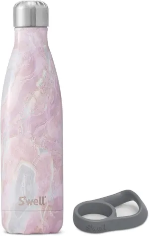 S'well Stainless Steel Water Bottle With Travel Handle - 17 Fl Oz - Geode Rose - Triple-Layered Vacuum-Insulated Containers Keeps Drinks Cold for 41 Hours and Hot for 18 - with No Condensation
