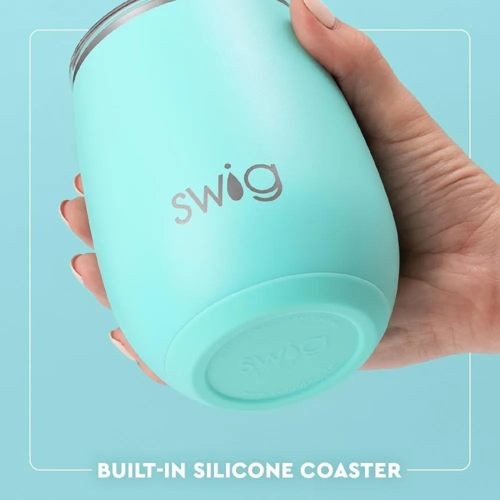 Swig Life 14oz Stemless Wine Cup, Insulated Wine Tumbler with Lid, Stainless Steel Travel Tumbler (Full Bloom)