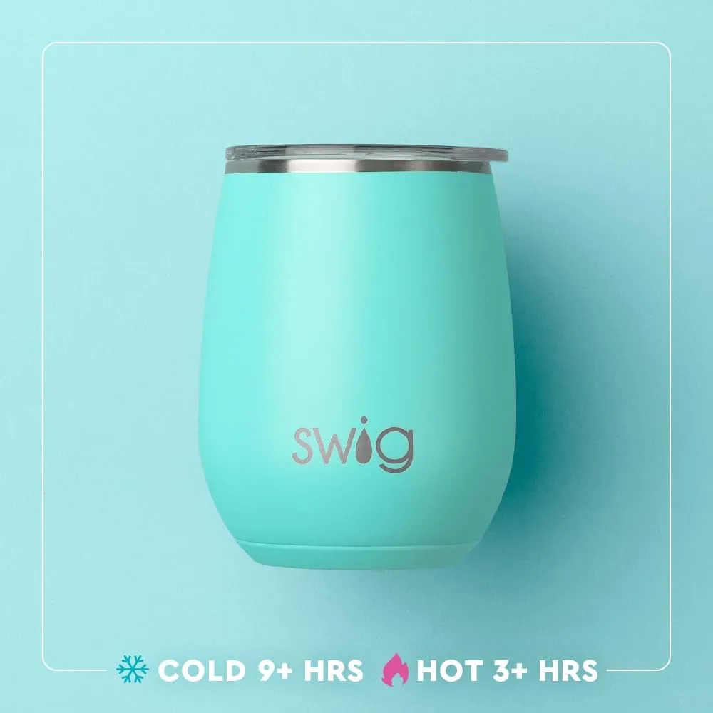 Swig Life 14oz Stemless Wine Cup, Insulated Wine Tumbler with Lid, Stainless Steel Travel Tumbler (Full Bloom)