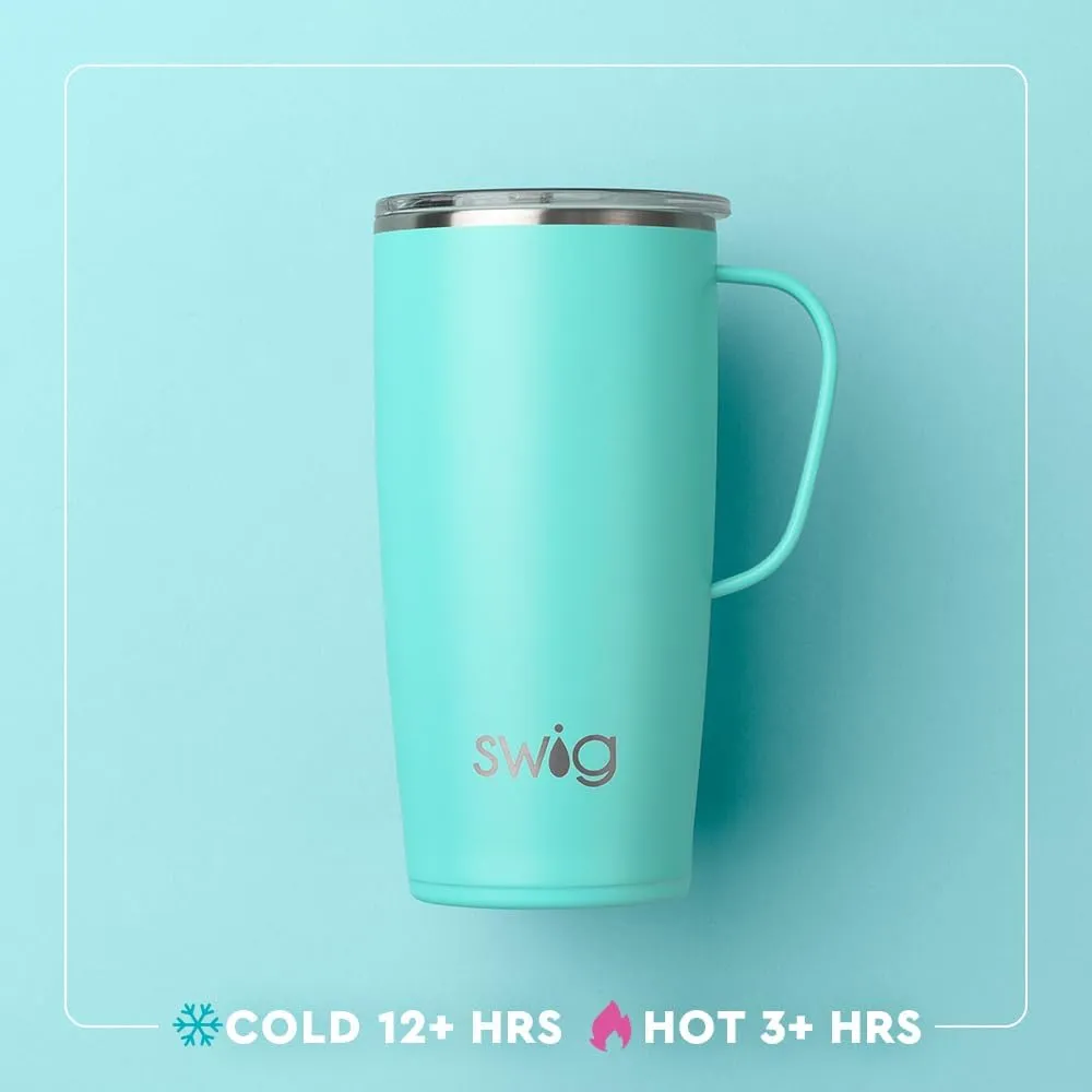 Swig Life 22oz Travel Mug, Insulated Tumbler with Handle and Lid, Cup Holder Friendly, Dishwasher Safe, Stainless Steel, Travel Coffee Cup, Insulated Mug with Lid (Electric Slide)