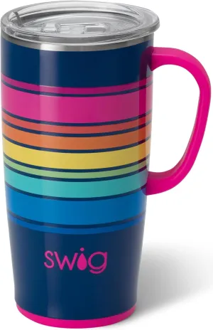 Swig Life 22oz Travel Mug, Insulated Tumbler with Handle and Lid, Cup Holder Friendly, Dishwasher Safe, Stainless Steel, Travel Coffee Cup, Insulated Mug with Lid (Electric Slide)