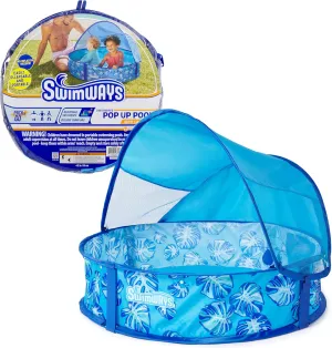 Swimways Elite Pop-Up Above Ground Pool, Baby Pool with Canopy & Carrying Case, Foldable Kiddie Pool for Ages 9-24 Months, Measures 32", Blue