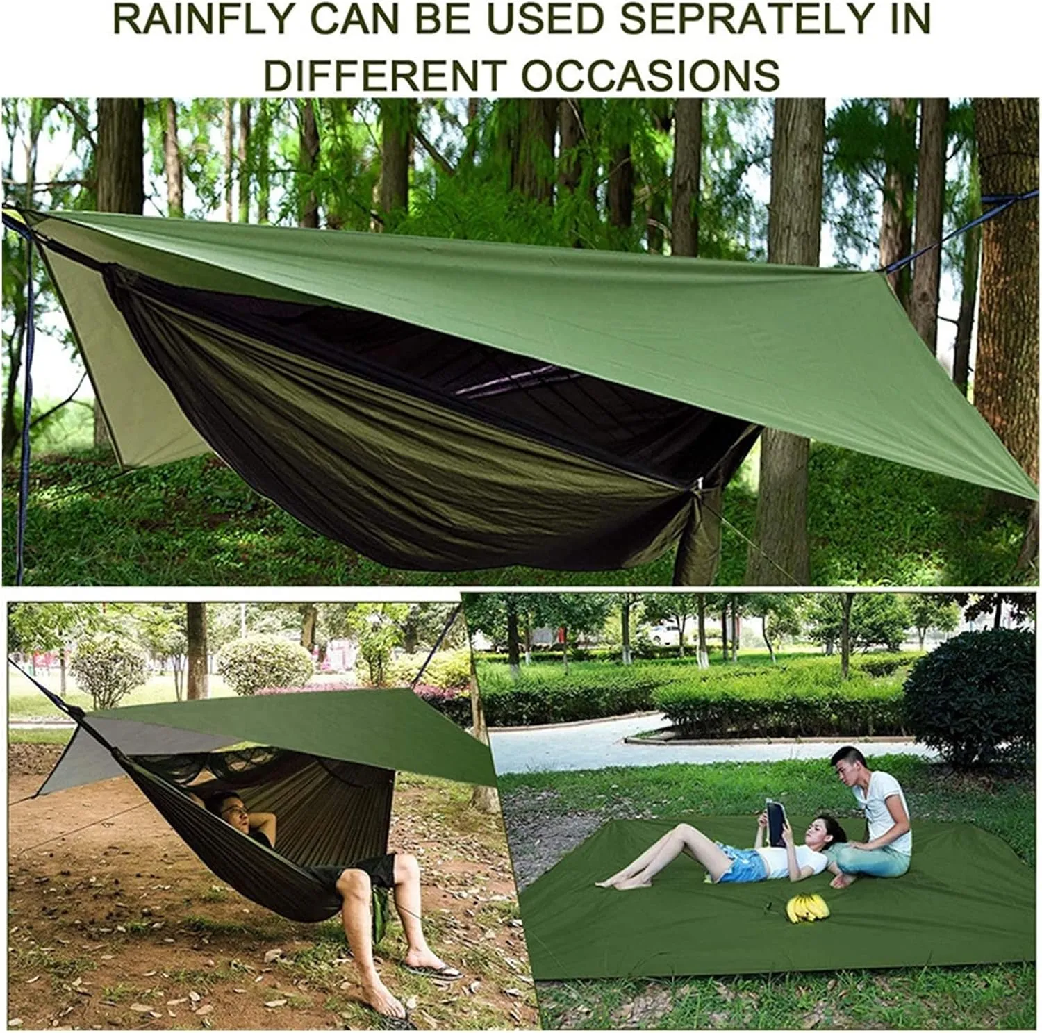 Swing Set Camping Hammock, Rainfly Travel Hammock, Net Hammock, Tent, Outdoor Hiking Backpack, Travel Camping Accessories Swing Seat (Color : Green and Green)