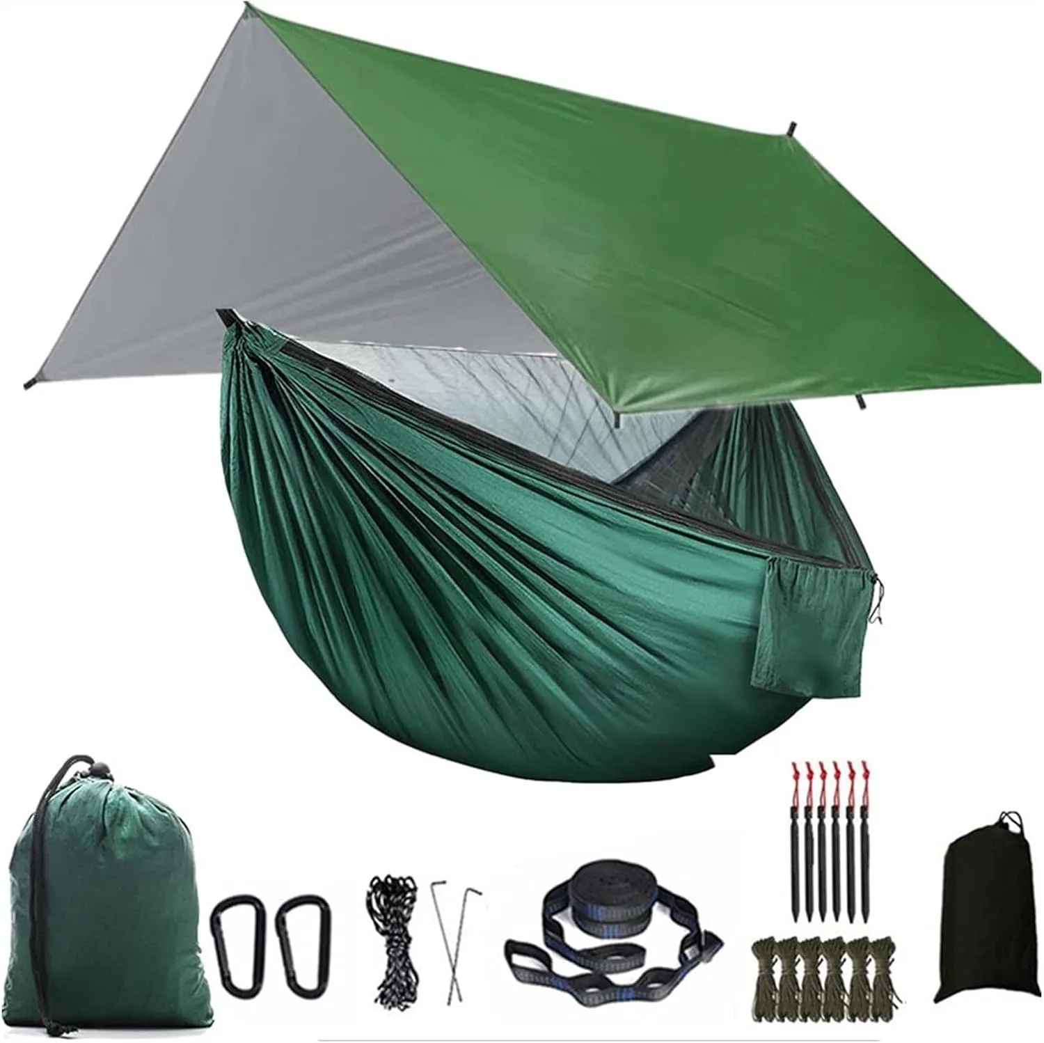Swing Set Camping Hammock, Rainfly Travel Hammock, Net Hammock, Tent, Outdoor Hiking Backpack, Travel Camping Accessories Swing Seat (Color : Green and Green)