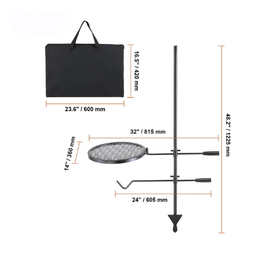 Swivel Campfire Grill Grate Round Fire Pit Heavy Duty Steel Outdoor