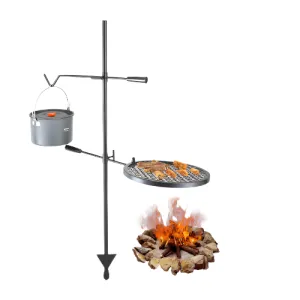 Swivel Campfire Grill Grate Round Fire Pit Heavy Duty Steel Outdoor