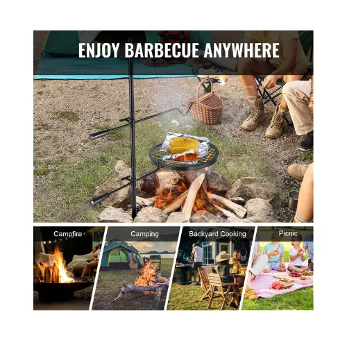 Swivel Campfire Grill Grate Round Fire Pit Heavy Duty Steel Outdoor