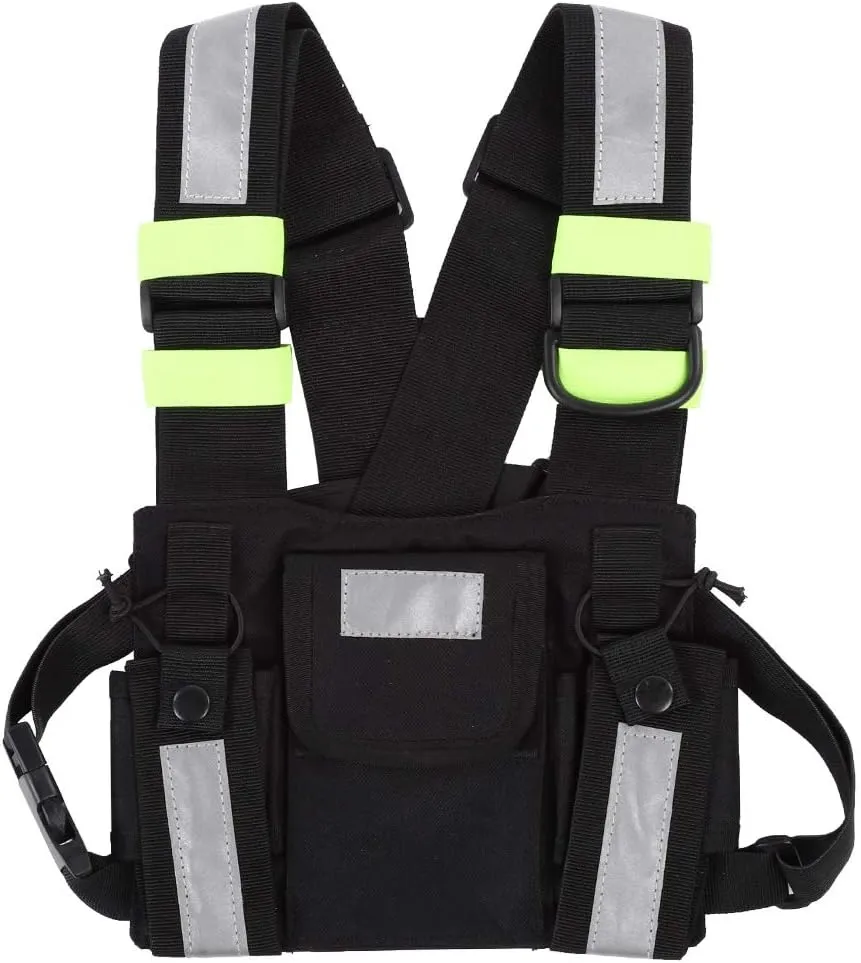 SYH&AQYE Yellow Reflective TYT Radio Tactical Harness Front Pack Vest, Walkie Talkie Vest Chest Pouch with Adjustable Shoulder Strap Suitable for Camping, Fishing, Travel
