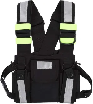 SYH&AQYE Yellow Reflective TYT Radio Tactical Harness Front Pack Vest, Walkie Talkie Vest Chest Pouch with Adjustable Shoulder Strap Suitable for Camping, Fishing, Travel